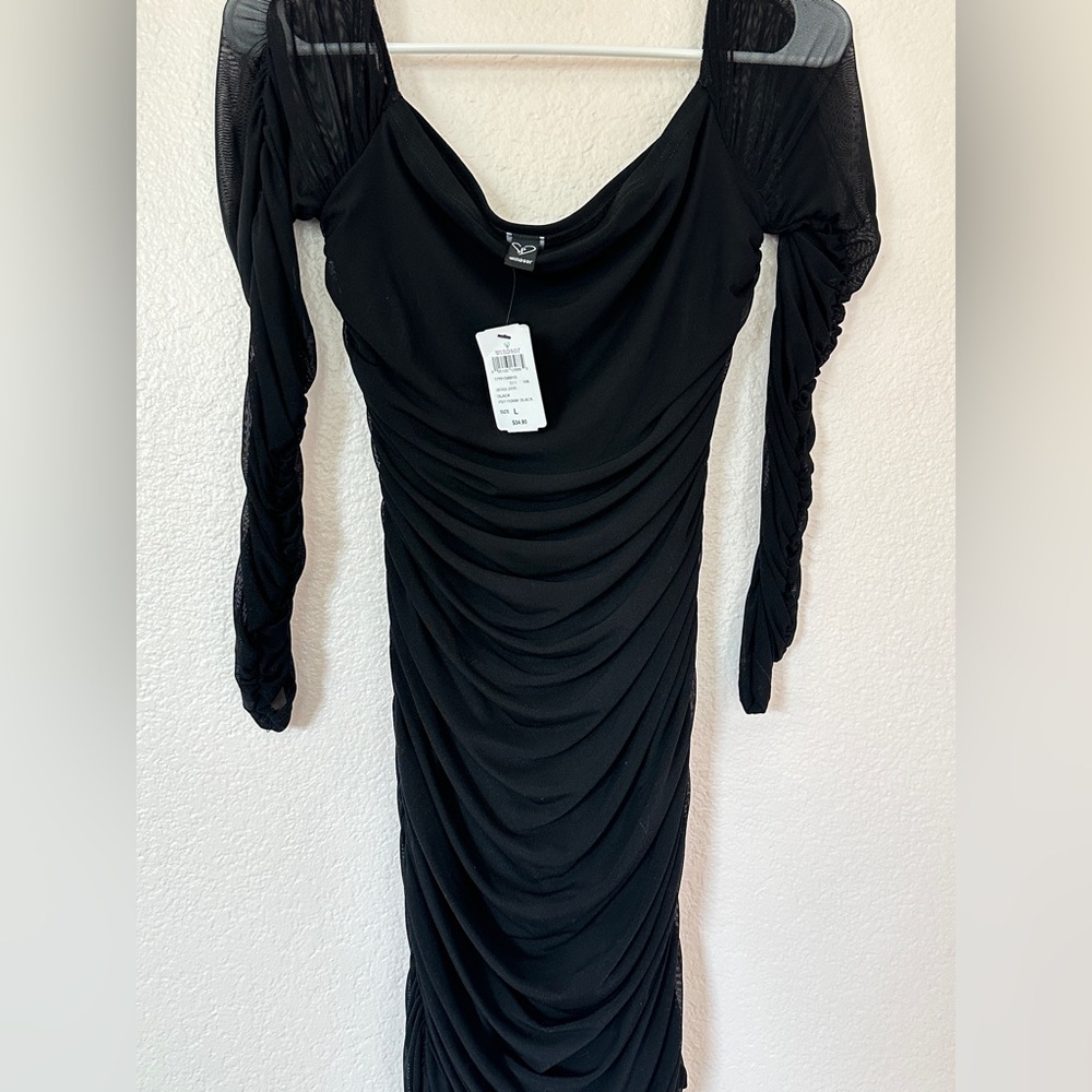 Windsor Black Long Sleeve Ruched Dress